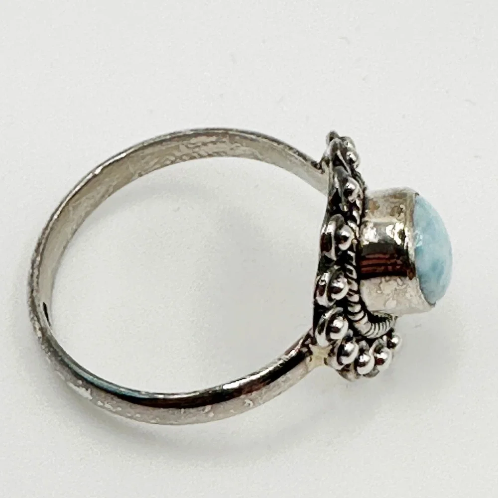 NEW Larimar Teadrop Cut .925 Sterling Silver Ring‎ Sz 8 Bezel Southwestern